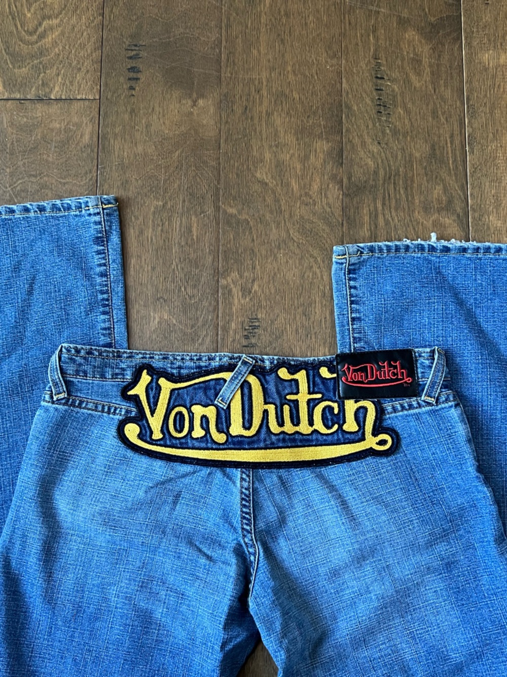 Von Dutch Blue Denim Jeans with Yellow Logo Patch